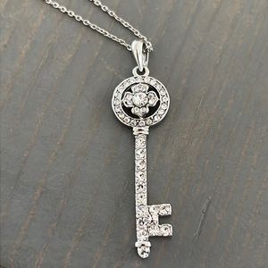 Crystal rhinestone key pendant adjustable length necklace. Brand new.